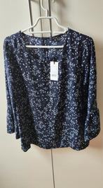 Nieuwe donkerblauwe blouse met wit/blauwe bloemen maat 40, Maat 38/40 (M), Zwart, Nieuw, Ophalen of Verzenden