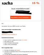 Sacha korting 15%, Eén persoon, Kortingsbon