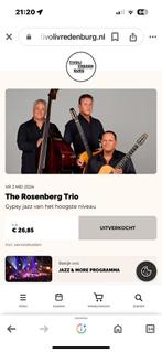 2 kaarten Rosenberg Trio in Tivoli 3 Mei a.s. 1e balkon, Tickets en Kaartjes, Concerten | Jazz en Blues, Mei, Twee personen