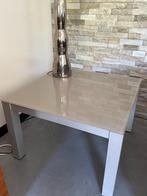 Bijzettafeltje glas met Aluminium fabricaat de Heldense, Huis en Inrichting, Ophalen, Minder dan 45 cm, Gebruikt, Vierkant