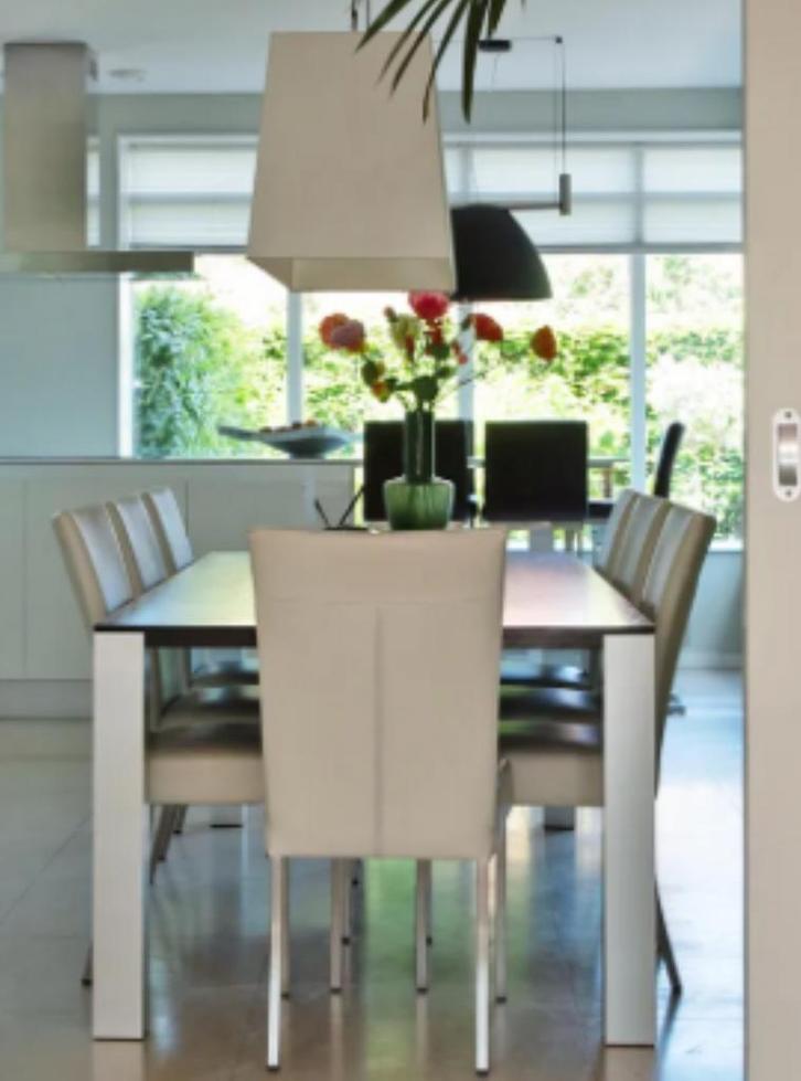 Musterring eethoek met 7 leren stoelen, Huis en Inrichting, Tafels | Eettafels, Gebruikt, 100 tot 150 cm, 150 tot 200 cm, Vijf personen of meer