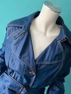 Vintage gecoate trenchcoat jeansblauw maat 48, Kleding | Dames, Vintage, Verzenden, Blauw, Jas of Mantel