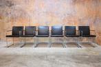 Als NIEUW 6 zwarte leren ARCO slide design stoelen, Huis en Inrichting, Stoelen, Arco, Zwart, Design, Hout