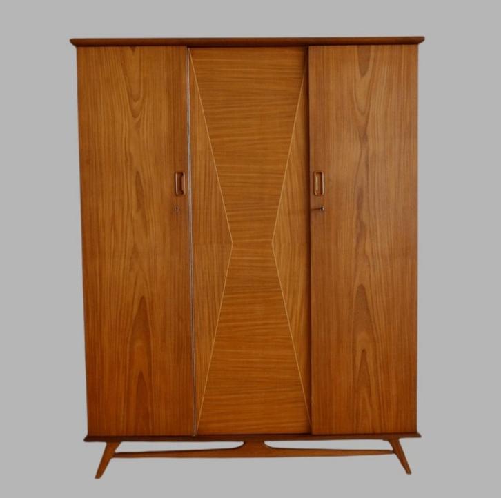 VINTAGE TEAK SLAAPKAMERSET BED + LINNENKAST – VAN TEEFFELEN, Huis en Inrichting, Slaapkamer | Complete slaapkamers, Gebruikt, Tweepersoons