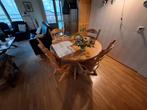 Ronde eiken tafel incl. 4 stoelen, Huis en Inrichting, Stoffering | Vloerbedekking, Ophalen, Gebruikt, 75 m² of meer, Laminaat