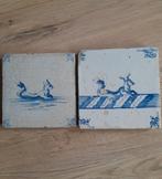 Twee tegels antiek, zeewezens, Ophalen of Verzenden