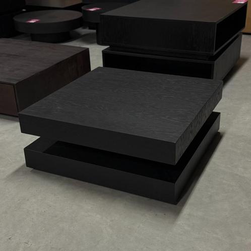 Luxe salon tafel blok hotel chique eiken fineer zwart, Huis en Inrichting, Tafels | Salontafels, Zo goed als nieuw, Minder dan 50 cm