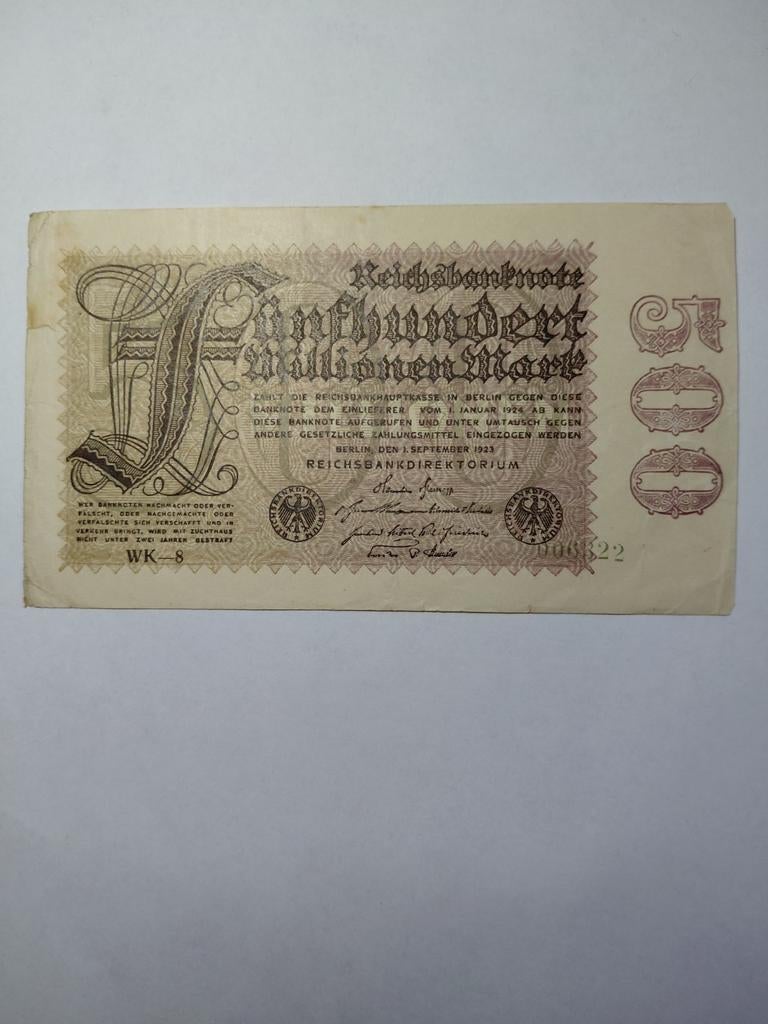 Duitse 500 miljoenen mark 1923, Postzegels en Munten, Bankbiljetten | Europa | Niet-Eurobiljetten, Ophalen of Verzenden, Duitsland