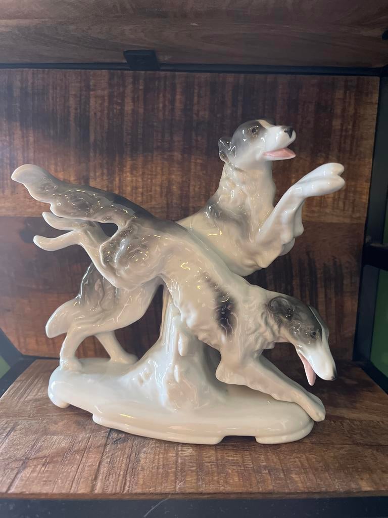 Vintage Porseleinen Windhonden Beeld - Elegant Decoratie, Ophalen of Verzenden