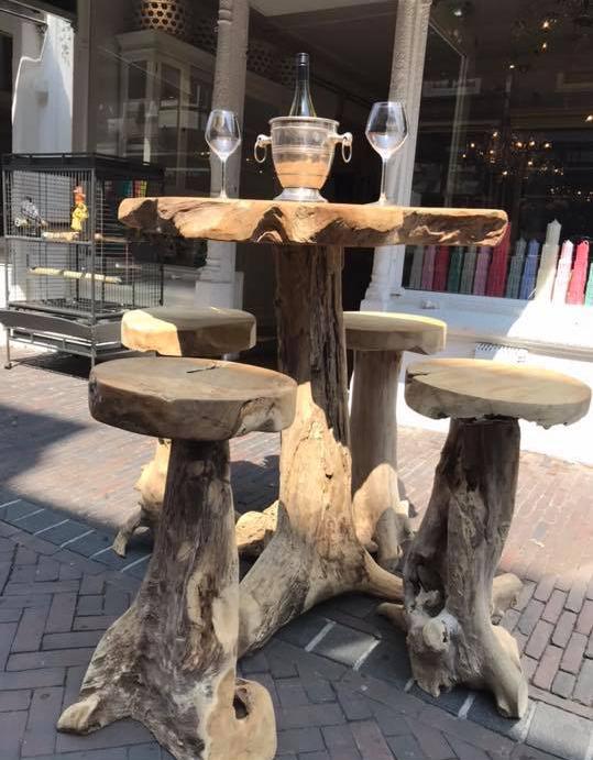 GEZOCHT:buiten bar van hout met barkrukken/ barset/ tuinset, Ophalen of Verzenden, Zo goed als nieuw, Rechthoekig, Hout