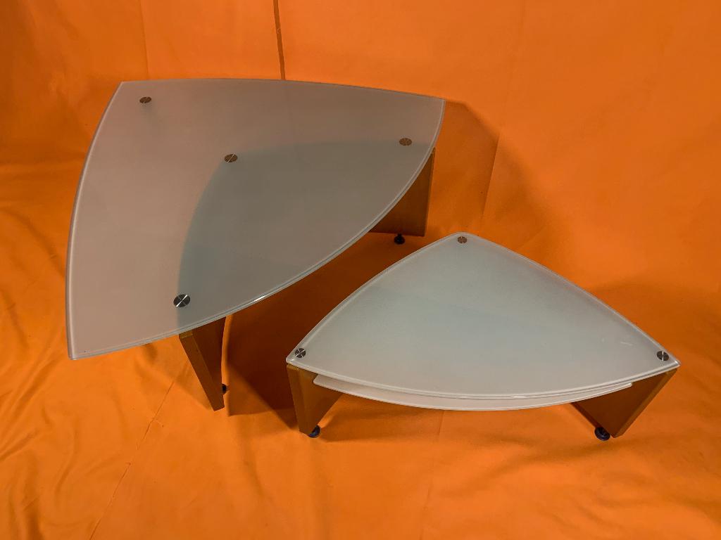 Set Leolux salontafel met bijzettafel type JOEY beukenhout, Huis en Inrichting, Ophalen, 50 tot 100 cm, Glas, 50 tot 100 cm