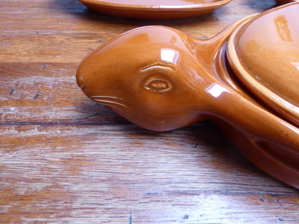Vintage terrine haas en 6 schaaltjes, Ann Berger, Antiek en Kunst, Ophalen of Verzenden