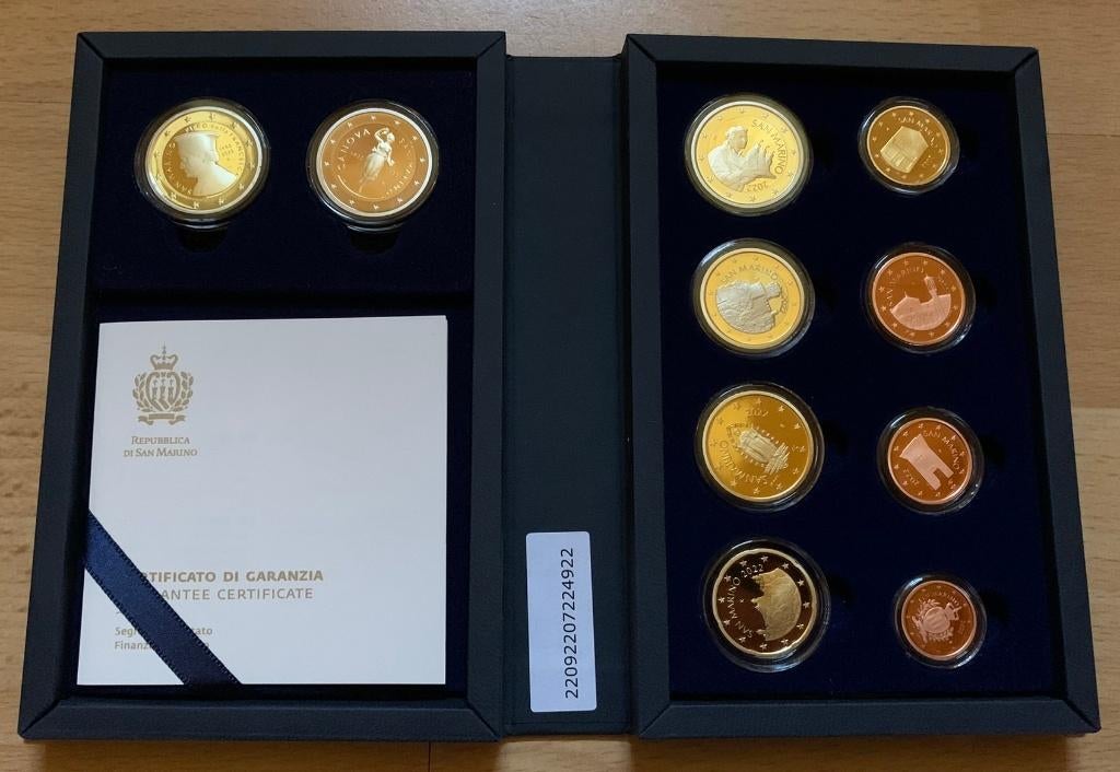 Proof set San Marino 2022 (1 Cent - 2 Euro + 2x 2 Euro), Verzenden, San Marino, Overige waardes, Setje