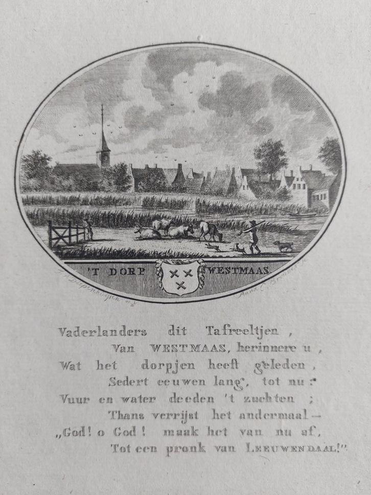41 / Westmaas Hoekschewaard Gravure 18e eeuw van Ollefen, Antiek en Kunst, Kunst | Etsen en Gravures, Ophalen of Verzenden