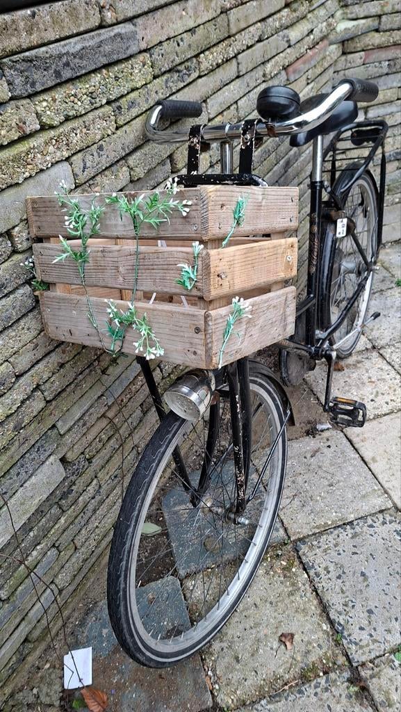 24 inch Omafiets met Houten Krat, Minder dan 47 cm, Ophalen of Verzenden, Gebruikt