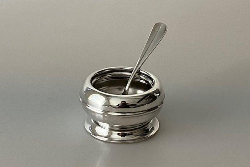 verzilverd zoutvaatje met lepeltje, Antiek en Kunst, Ophalen of Verzenden