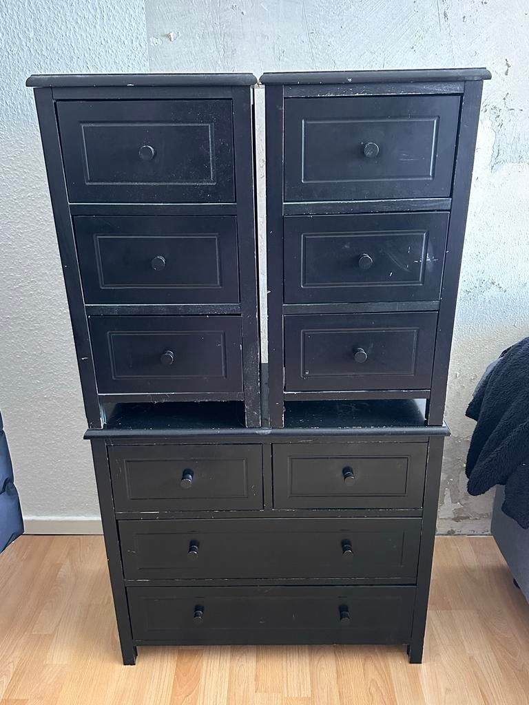 Zwarte houten kastjes/nachtkasten, Huis en Inrichting, Slaapkamer | Nachtkastjes, Ophalen, Gebruikt, Minder dan 45 cm, 70 cm of meer
