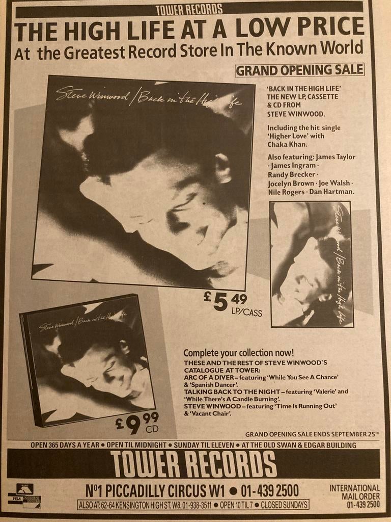 STEVE WINWOOD Back In The High Life A3 advertentie, Cd's en Dvd's, Vinyl | Pop, Ophalen of Verzenden