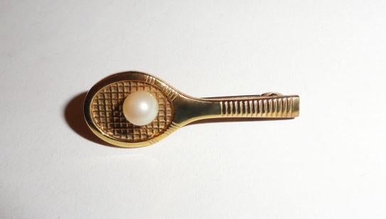 Broche speld Tennis racket goud kleurig parel, Overige materialen, Verzenden, Minder dan 4 cm, Zo goed als nieuw