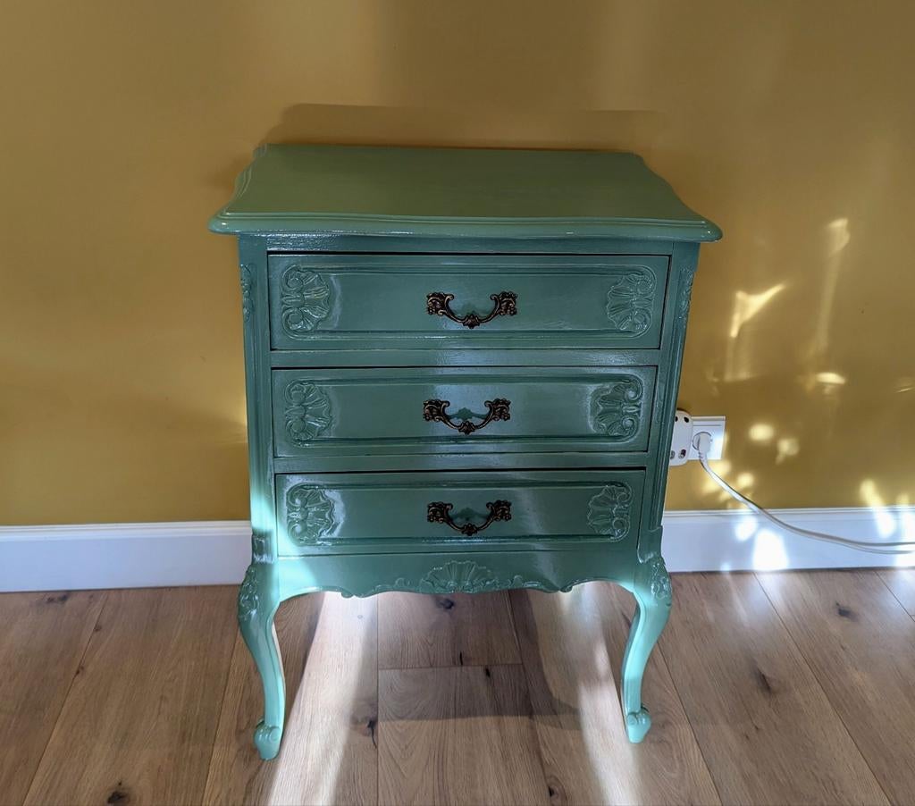 Brocante ladekast in olijfgroen, Ophalen, Zo goed als nieuw, 45 tot 65 cm, 70 cm of meer