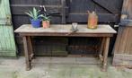 Prachtige gietijzeren  eiken industrieele sidetable werkbank, Ophalen, Onbekend, Zo goed als nieuw, Onbekend