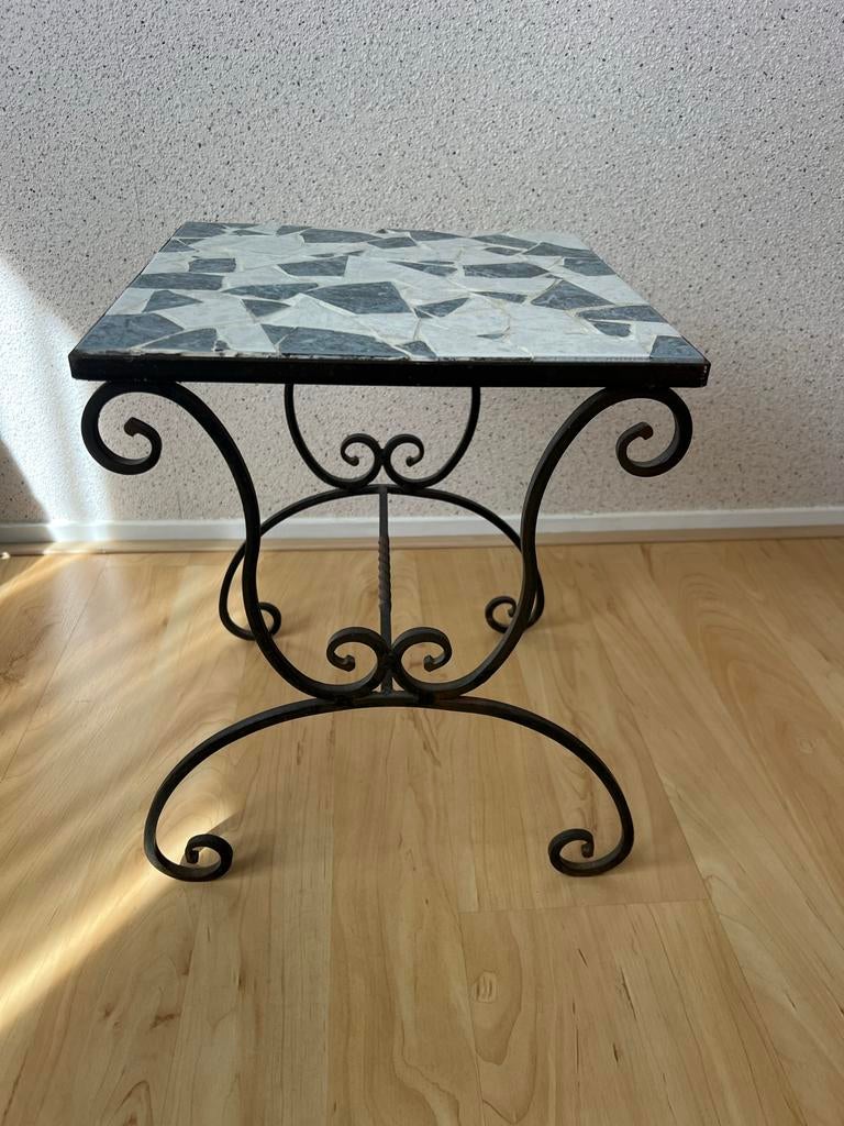 Vintage bijzettafel met mozaïek blad, Ophalen, Minder dan 45 cm, Minder dan 55 cm, Gebruikt