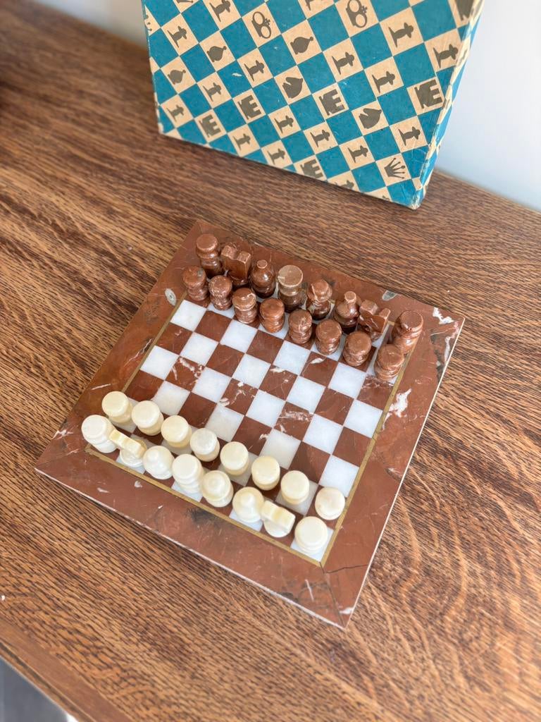 Marmeren schaakbord bruin/wit, Ophalen of Verzenden