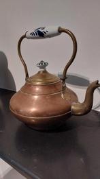 Koperen theepot met Delfts blauw handvat, Antiek en Kunst, Antiek | Keukenbenodigdheden, Ophalen of Verzenden