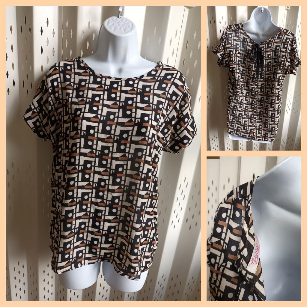 Choklate damesblouse zwart strikje zwart/beige/bruin M, Kleding | Dames, Maat 38/40 (M), Zwart, Choklate, Ophalen of Verzenden