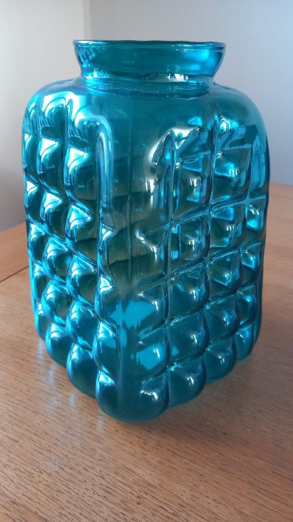 Vaas turquoise, Huis en Inrichting, Woonaccessoires | Vazen, Overige kleuren, Ophalen of Verzenden, Minder dan 50 cm, Glas