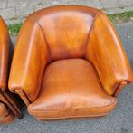 2x schapenleren club fauteuil bruin leer + BEZORGING GRATIS, Huis en Inrichting, Fauteuils, Gebruikt, ., Ophalen of Verzenden