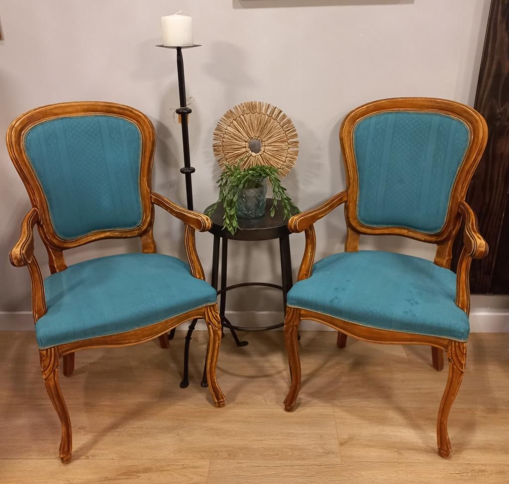 Louis XV Fauteuil Blauw/Groen, Gebruikt, Blauw, Ophalen of Verzenden, Stof