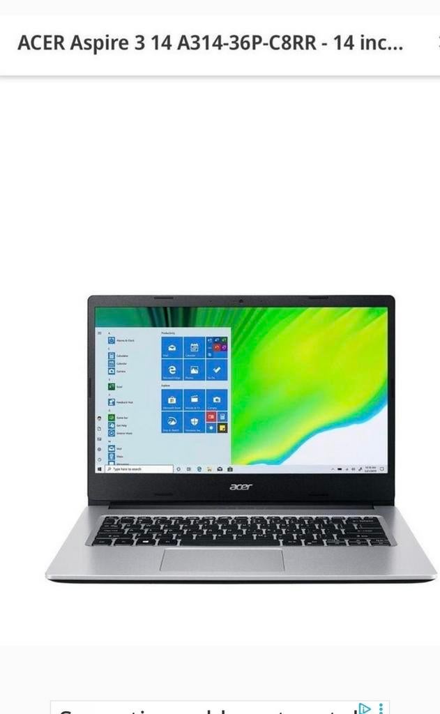 Acer Aspire 3 14 A314-36P-C8RR - 14 inch laptop, Computers en Software, Windows Laptops, Ophalen of Verzenden, Gebruikt, 14 inch