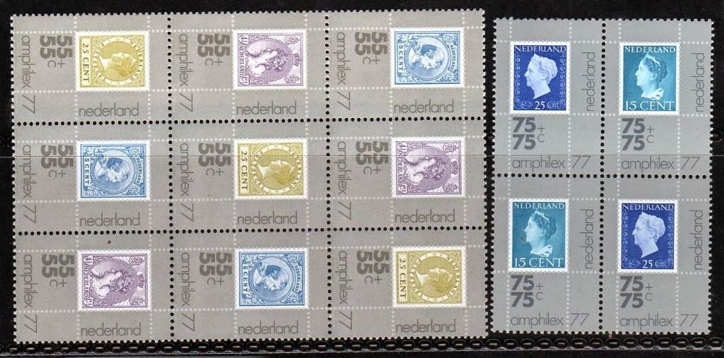 Nvph 1098-1102 amphilex 1976 blok van 9+4 voor davo album, Ophalen of Verzenden, Na 1940, Postfris