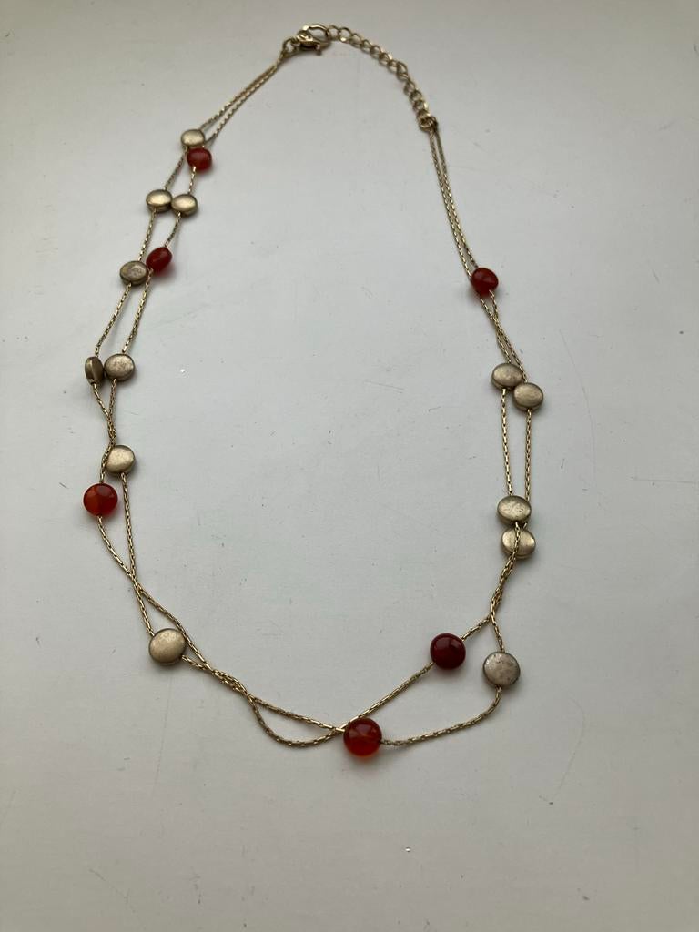Monet halsketting met rode en goudkleurige bolletjes, Sieraden, Tassen en Uiterlijk, Kettingen, Ophalen of Verzenden, Gebruikt