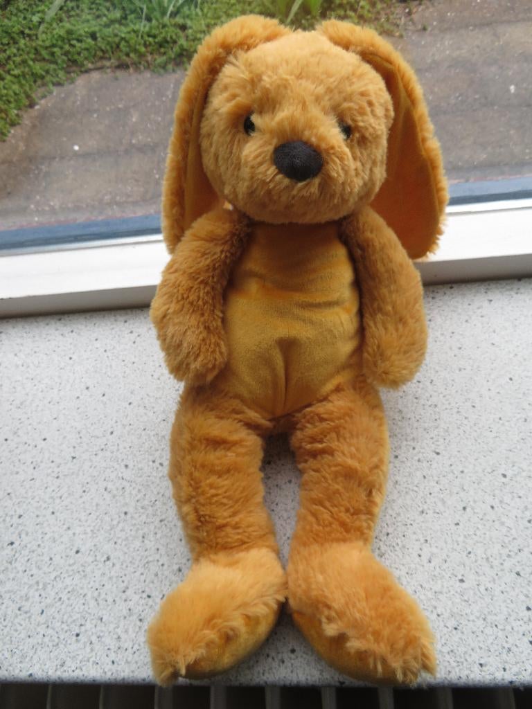 Konijn merk Evora van Kruidvat okergeel velours, Geel, Konijn, Ophalen of Verzenden, Zo goed als nieuw