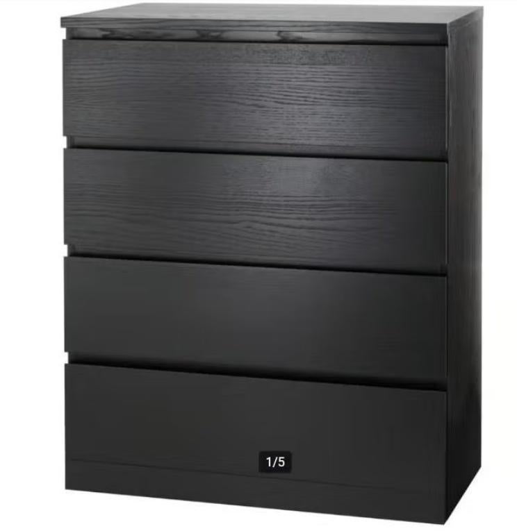 Ikea Malm ladekast zwart 4 laden, Gebruikt, 3 of 4 laden, Minder dan 100 cm, 25 tot 50 cm