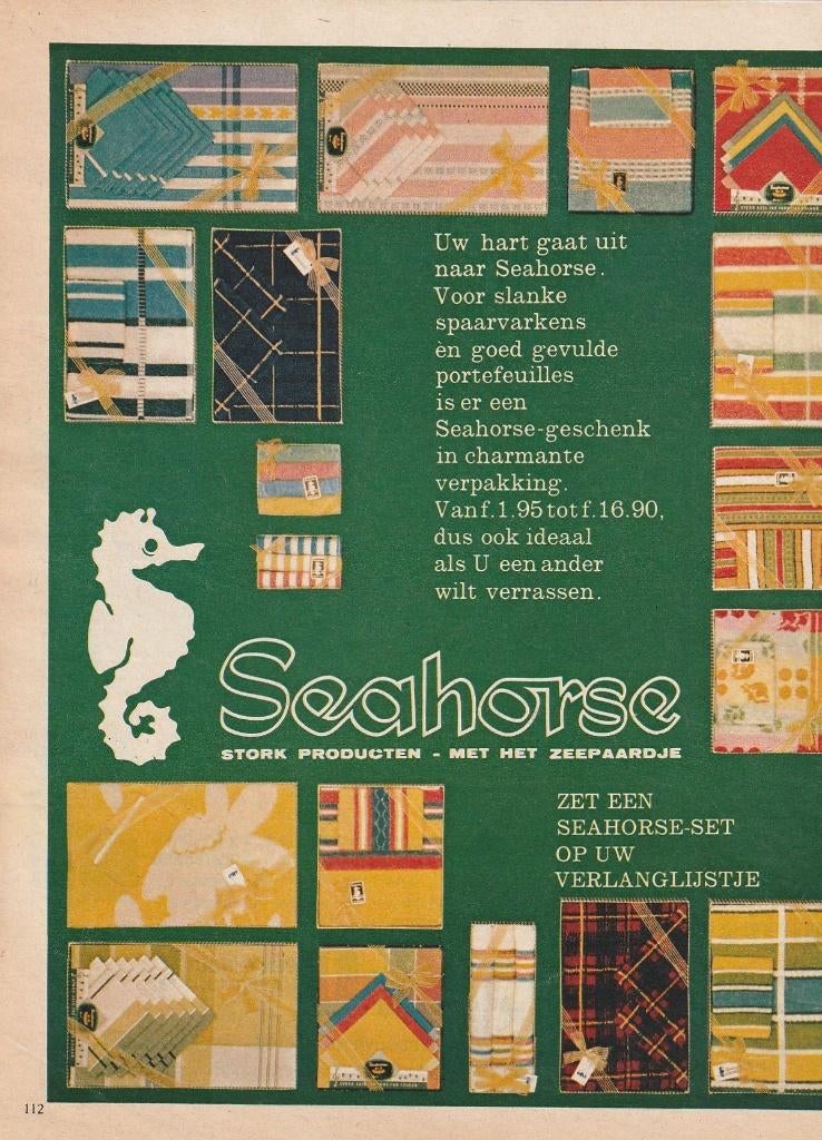 Retro reclame 1962 Seahorse handdoeken interieur dozen, Verzenden, Overige typen