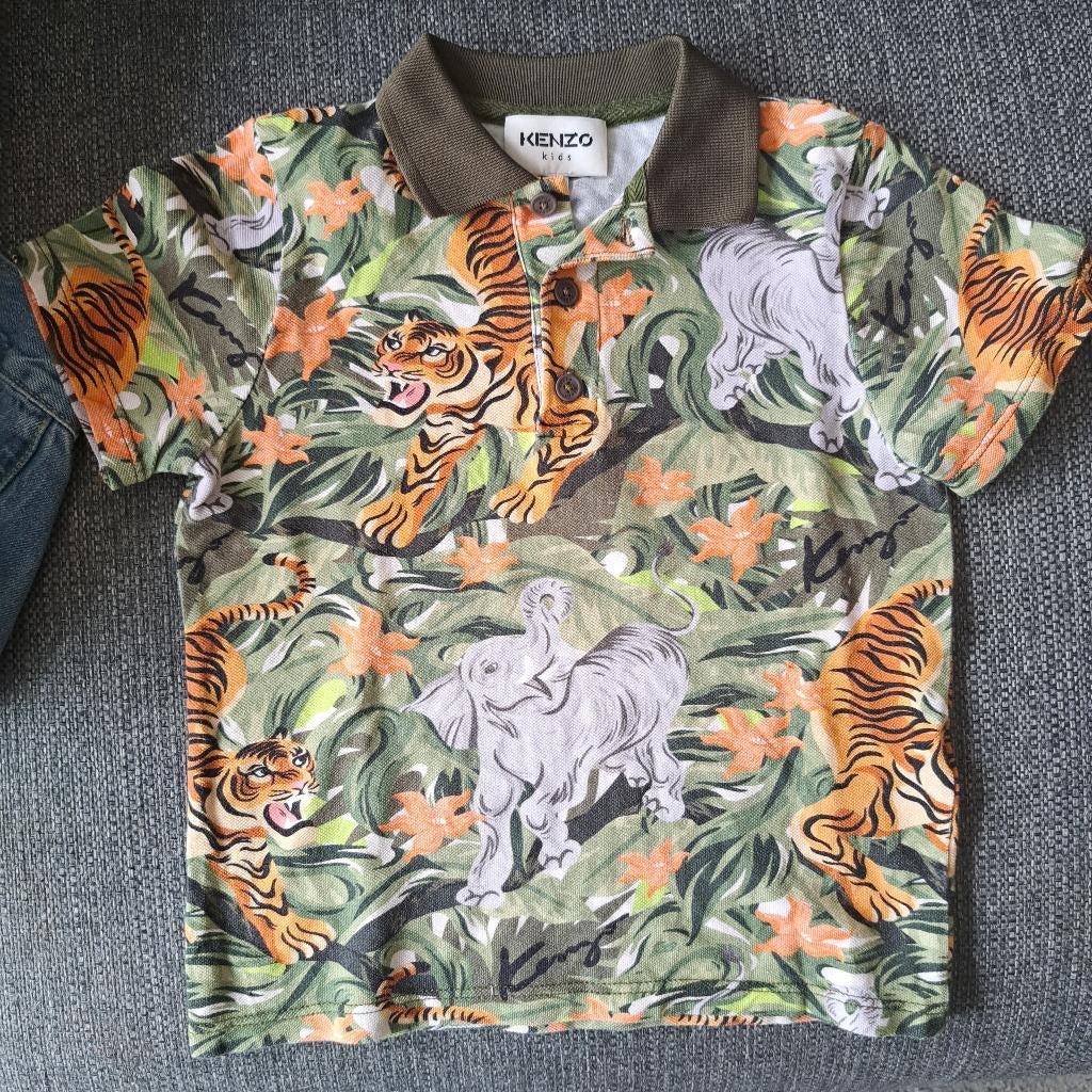 Kenzo kids (origineel) polo kaki + jungle print 116 nr 46113, ., Jongen of Meisje, Ophalen of Verzenden, Zo goed als nieuw