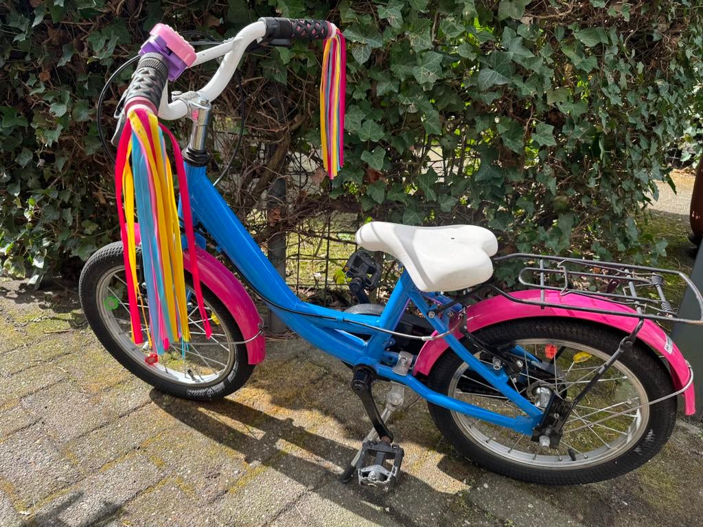Kinderfiets 16 inch blauw / roze, Fietsen en Brommers, Fietsaccessoires | Aanhangers en Karren, Ophalen, Gebruikt, Overige typen
