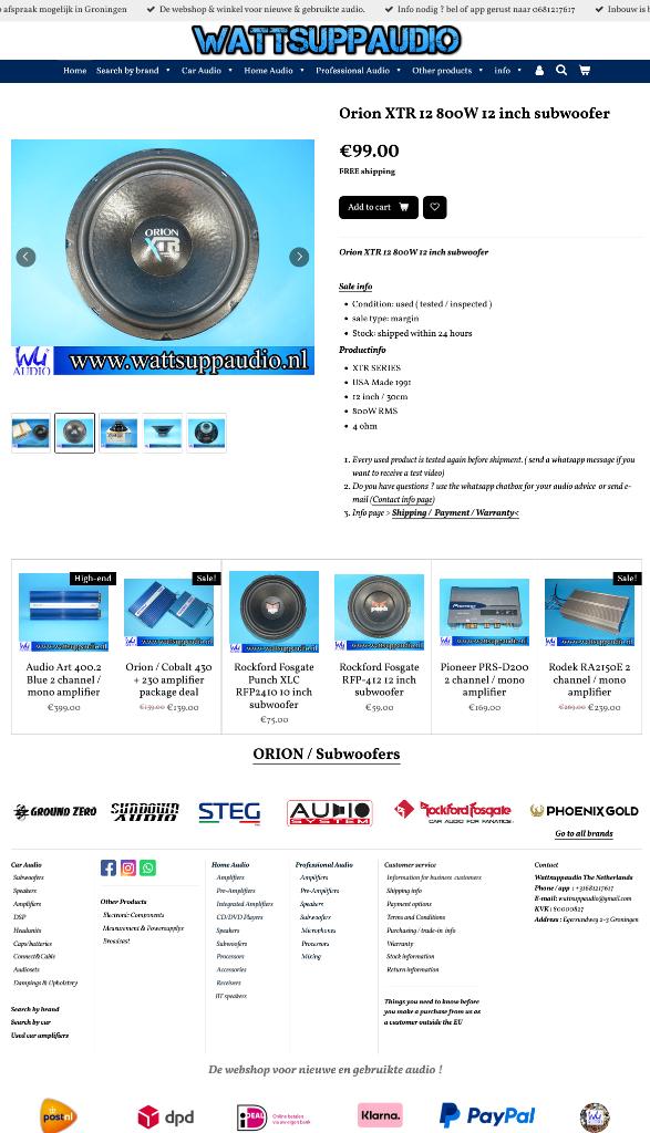 Orion XTR 12 800W 12 inch subwoofer // USA Made, Auto diversen, Autospeakers, Gebruikt, ., Ophalen of Verzenden, .