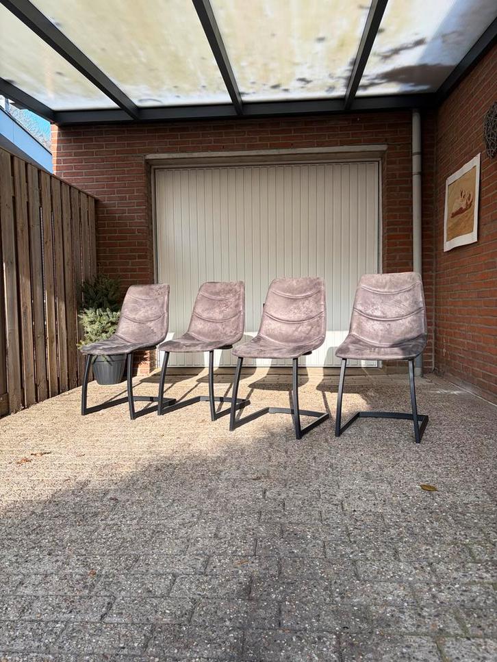 Set van 4 Leenbakker eetkamerstoelen - Antraciet, Huis en Inrichting, Stoelen, Gebruikt, Vier, Stof, Grijs, Ophalen