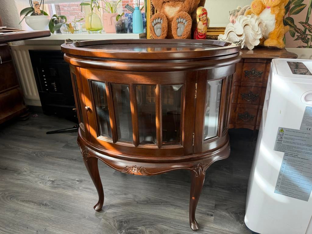 Antieke houten drankenkast met glazen deuren, Antiek en Kunst, Verzenden
