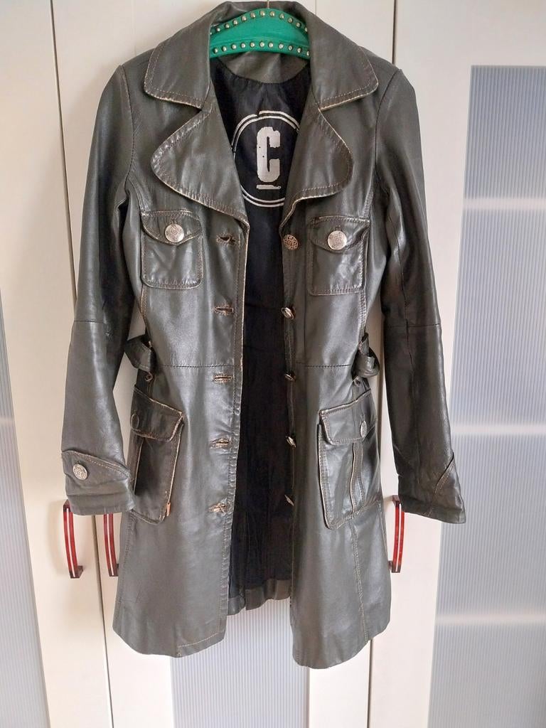 Leren groene jas Object, Object, Ophalen of Verzenden, Maat 36 (S), Gedragen