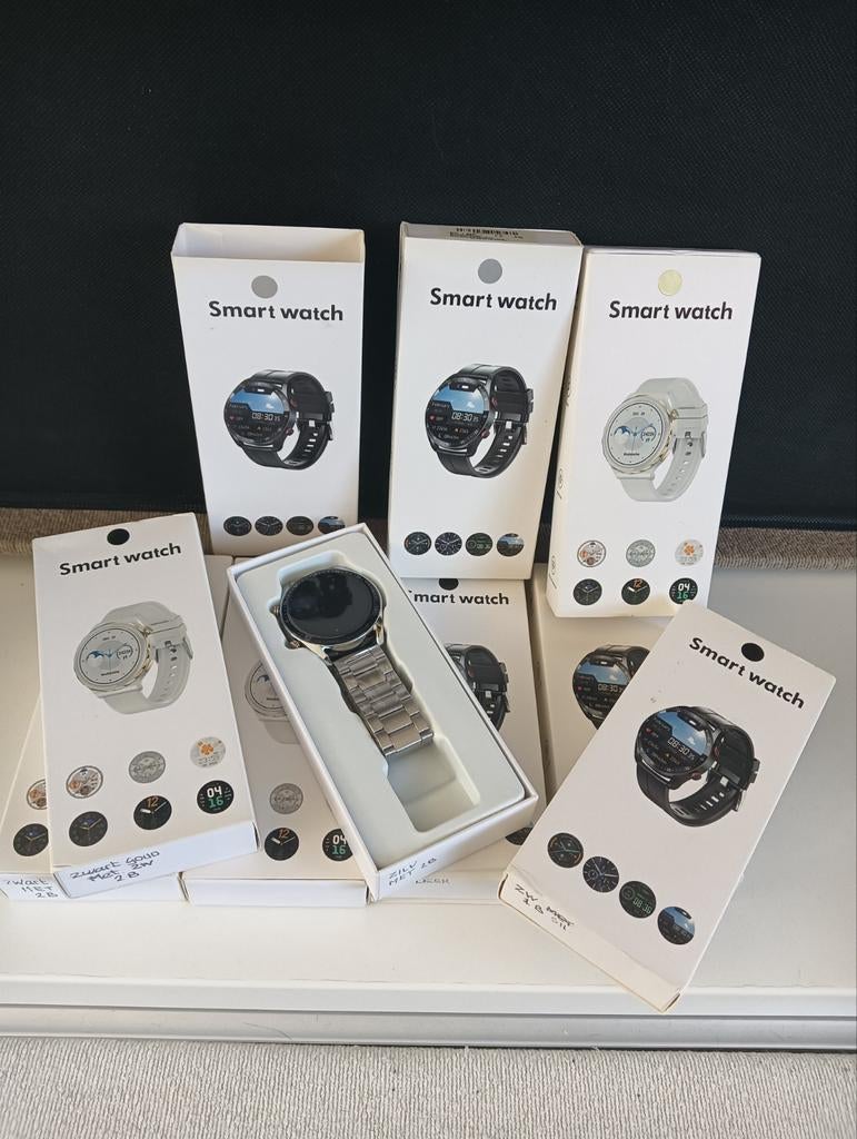 Smart Watch partij 10 stuks rvs en siliconen band NIEUW, Zwart, Nieuw, Ophalen of Verzenden, Stappen