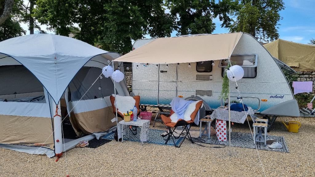 Eifelland Holiday 395 TK voor 4 personen (2002), Caravans en Kamperen, Caravans, Standaardzit, Kachel, 750 - 1000 kg, Dwarsbed