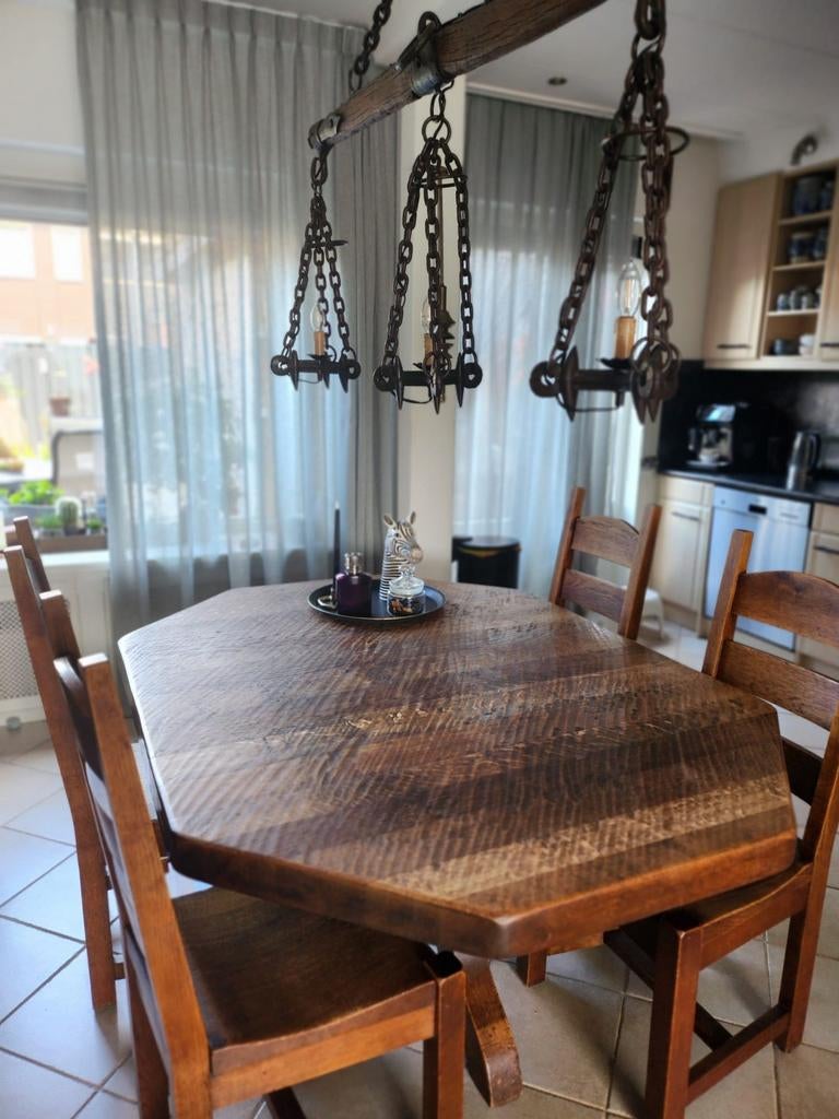 Boeren eikenhout eetkamerset met lamp, Ophalen