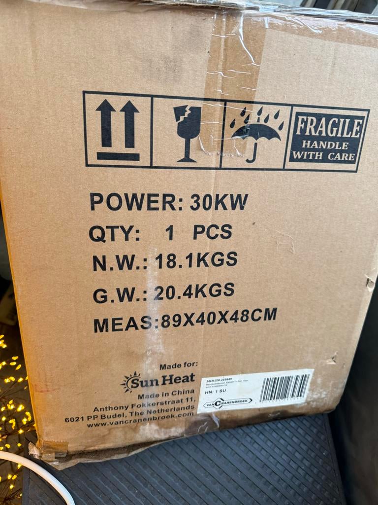 Sunheat Heteluchtkanon 30KW met Thermostaat, Ophalen, 30 tot 80 cm, 60 tot 150 cm, 800 watt of meer