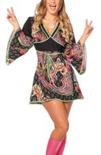 Leuk groen/zwart/roze FLOWER POWER/HIPPIE jurk, Ophalen, Carnaval, Maat 46/48 (XL) of groter, Kleding
