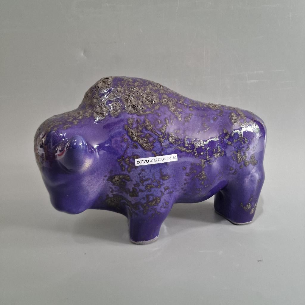 Otto Keramik stier paars  22 cm hoog. Fat lava stier, Ophalen of Verzenden
